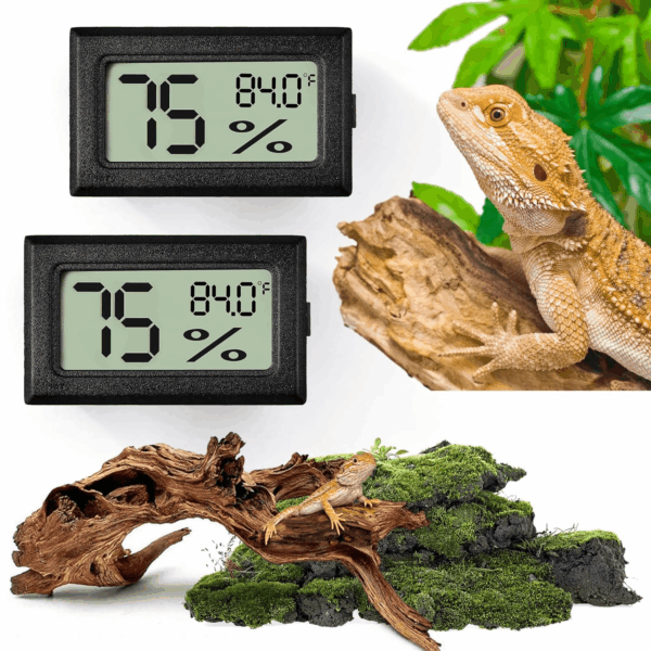 Reptile Thermometer and Humidity Gauge,2Pcs Digital Hygrometer Adhesive Reptile Terrarium Hydrometer,Bearded Dragon Tank Accessories,Pet Humidity Meter Supplies for Leopard Crested Gecko,Snake,Lizard