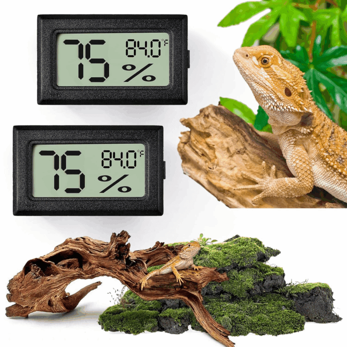 Reptile Thermometer and Humidity Gauge,2Pcs Digital Hygrometer Adhesive Reptile Terrarium Hydrometer,Bearded Dragon Tank Accessories,Pet Humidity Meter Supplies for Leopard Crested Gecko,Snake,Lizard