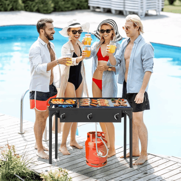 3-Burner Propane Camping Stove, Gas Stove for Outdoor Cooking BBQ, 225,000 -BTU, 20 PSI Regulator, High Pressure, Heavy Duty, Black - Image 10
