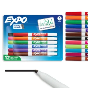 Dry Erase Markers, Fine Tip, Assorted Colors, 12 Count