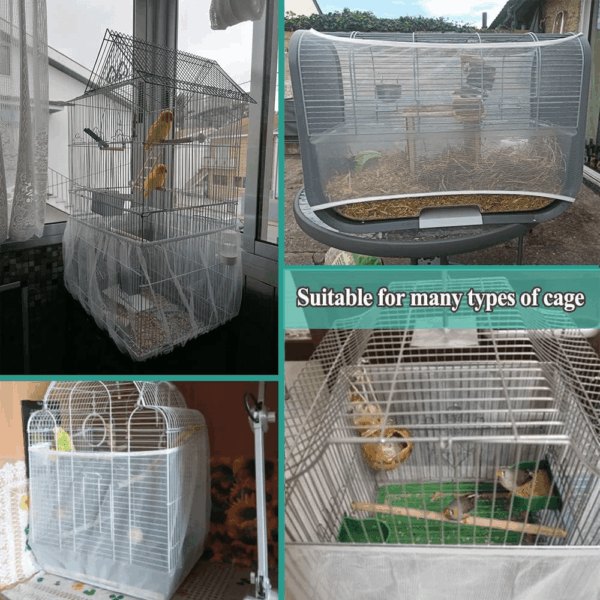 Bird Cage Seed Cather,Universal Adjustable Birdcage Cover Skirt Nylon Mesh Netting Parrot Parakeet Macaw African round Square Cages Cover - Image 6