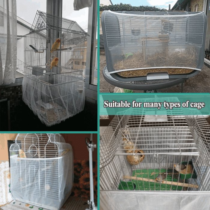Bird Cage Seed Cather,Universal Adjustable Birdcage Cover Skirt Nylon Mesh Netting Parrot Parakeet Macaw African round Square Cages Cover - Image 6