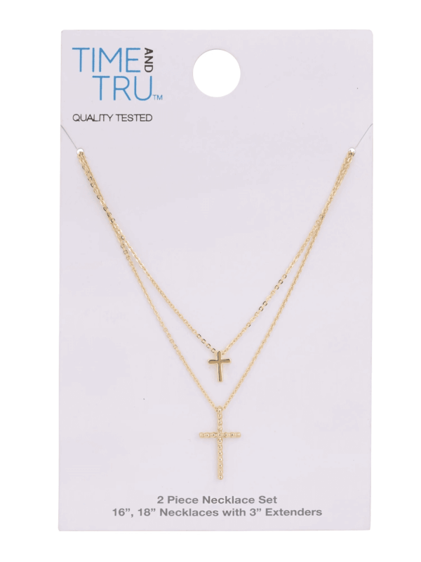 Adult Women'S Gold Tone Cross 2 Row Metal Pendant Necklace - Image 5
