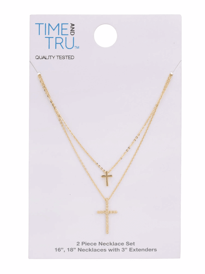 Adult Women'S Gold Tone Cross 2 Row Metal Pendant Necklace - Image 5