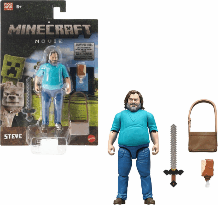 Minecraft Action Figure & Accessories Set, 4-Inch Steve Posable Character Collectible Inspired by a Minecraft Movie