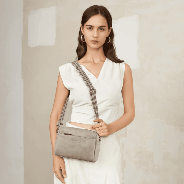 Small Crossbody Purse for Women Triple Zip Cell Phone Leather Handbag with Colored Shoulder Strap - Image 2