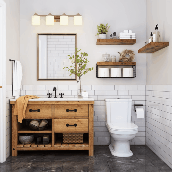 Bathroom Shelves over Toilet - Wall Mounted Floating Shelves Toilet Paper Storage Small Farmhouse Decor Shelf 16 Inch Set of 3, Rustic Brown (019-BN3) - Image 2