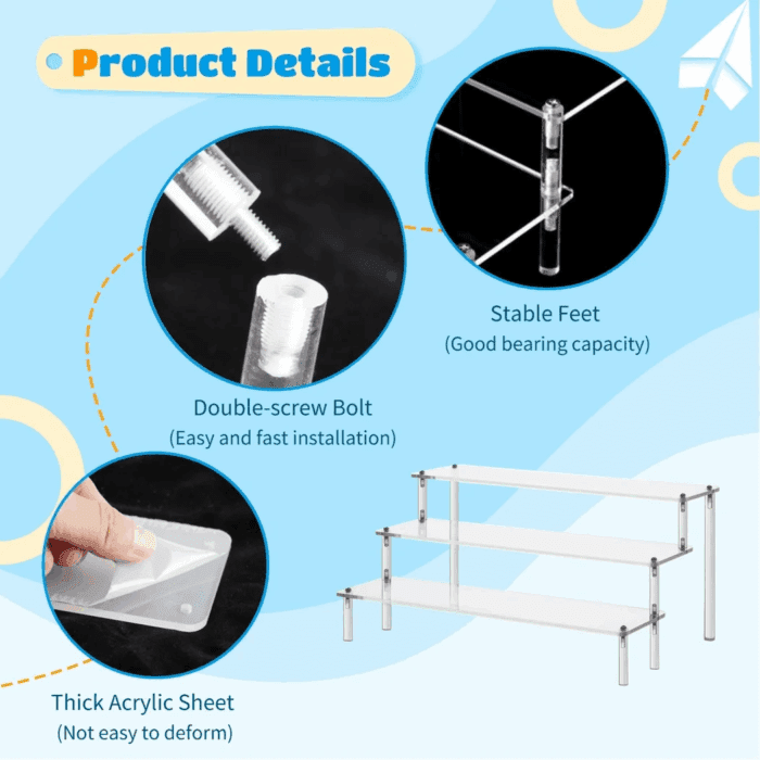 Acrylic Riser Display Shelf, Tabletop 3-Tier Display Riser Organizer, Countertop Display Stand, Large Showing Shelf for Display Cupcake/Perfume/Makeup Collection - Image 4