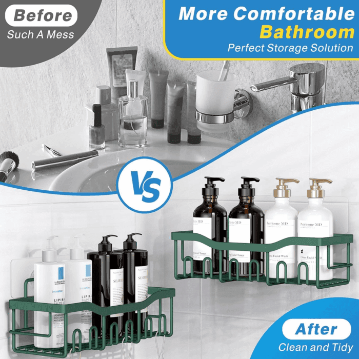 5-Pack Rustproof Stainless Steel Shower Caddy – No Drill Adhesive Bathroom Organizer with Large Capacity, Spacious Shower Shelves for inside Shower, Kitchen & Home Decor Storage - Image 3