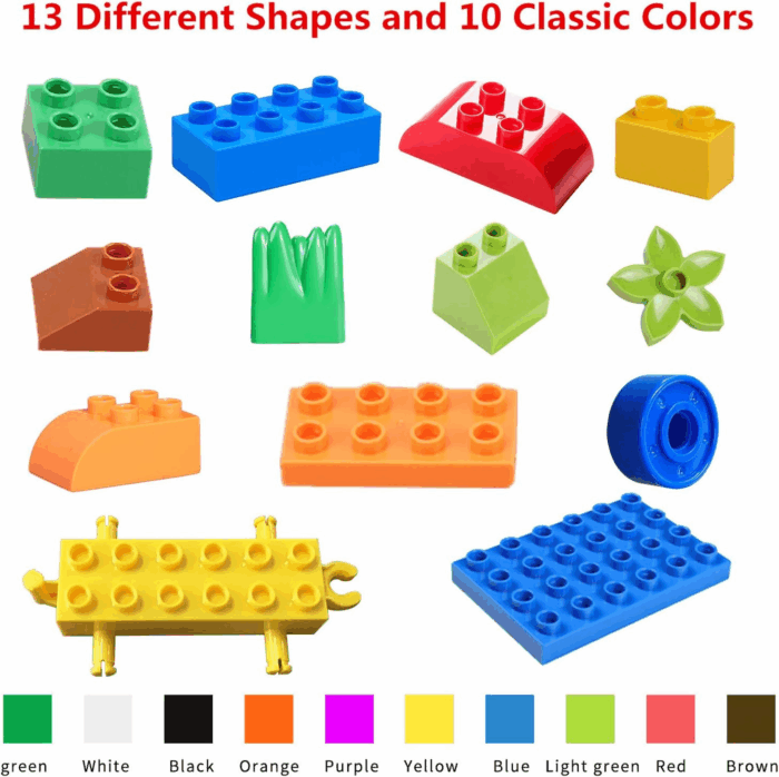 Big Building Block Set - 214 Pieces Toddler Educational Toy Classic Large Size Building Block Bricks - 13 Fun Shapes and Storage Bucket - Compatible with All Major Bulk Bricks Set - Image 3