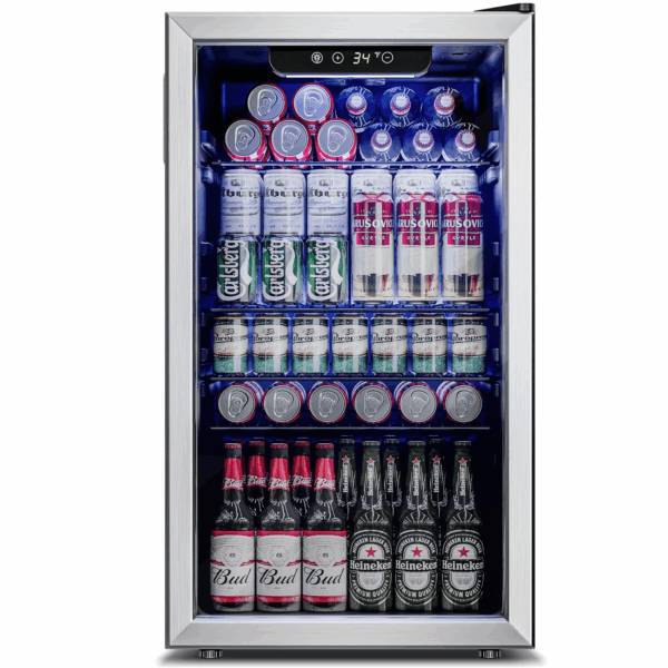 126 Can Beverage Refrigerator and Cooler with Glass Door for Home, 17.5 in D, 31.5 in H, Silver