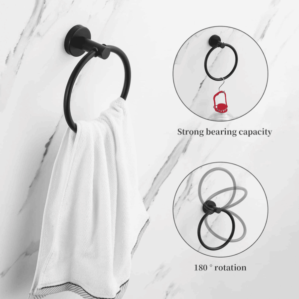 Bathroom Hardware Set Black 10 Pieces, Towel Bar Set Matte Black Stainless Steel Towel Rack Set Includes 2PCS 16'' Towel Bar, 4PCS Towel Hooks, 2PCS Toilet Paper Holder and 2PCS Towel Ring - Image 5