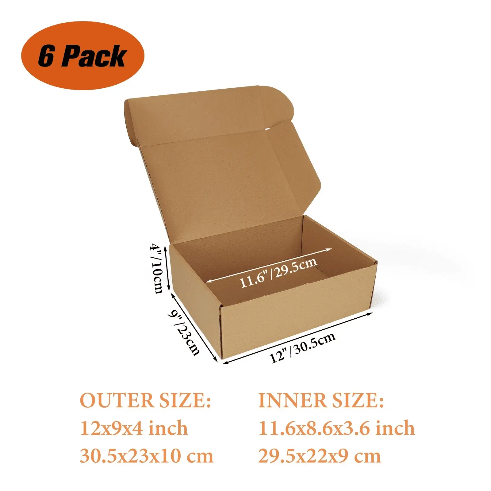 6 Pack 12X9X4 Inches Shipping Boxes, Brown Corrugated Cardboard Boxes for Small Bussiness - Image 2