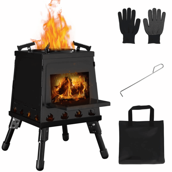 Outdoor Wood Burning Stove, Portable Camping Wood Stove for Backpacking Outdoor Cooking, Easy to Carry and Assembly