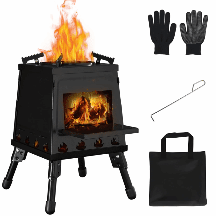 Outdoor Wood Burning Stove, Portable Camping Wood Stove for Backpacking Outdoor Cooking, Easy to Carry and Assembly