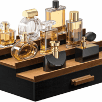 Cologne Organizer for Men – 3-Tier Perfume Display Shelf with Drawer and Hidden Storage, Elegant Cologne Holder, Great Gift for Men and Fathers (3T-Blackwalnut)