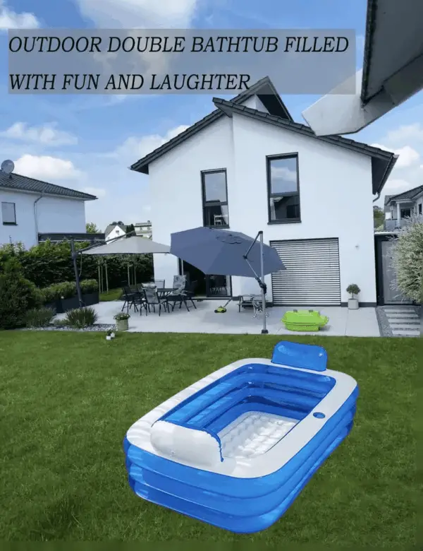 Double Inflatable Bathtub with Electric Air Pump and Bath Pillow Headrest, Portable Blow up Bath Tub for Adults, Outdoor & Indoor Freestanding Foldable Spa Tub with Drainage Cup Holder - Image 2