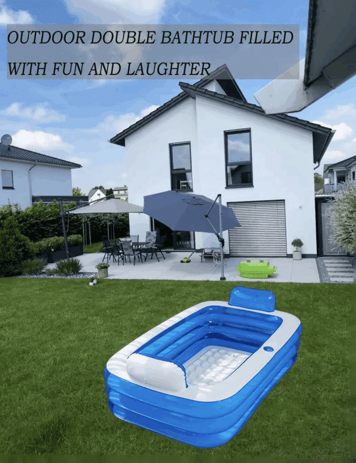 Double Inflatable Bathtub with Electric Air Pump and Bath Pillow Headrest, Portable Blow up Bath Tub for Adults, Outdoor & Indoor Freestanding Foldable Spa Tub with Drainage Cup Holder - Image 2