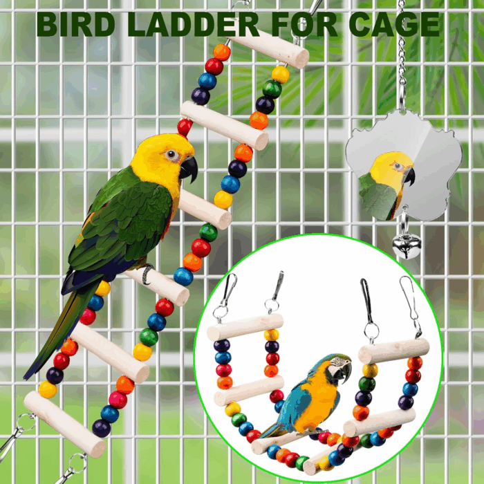 7Pcs Bird Toys for Parakeets & Small Birds - Wooden Perch Swings, Ladder & Climbing Toys for Conure, Cockatiel & Budgie - 18'' - Image 4