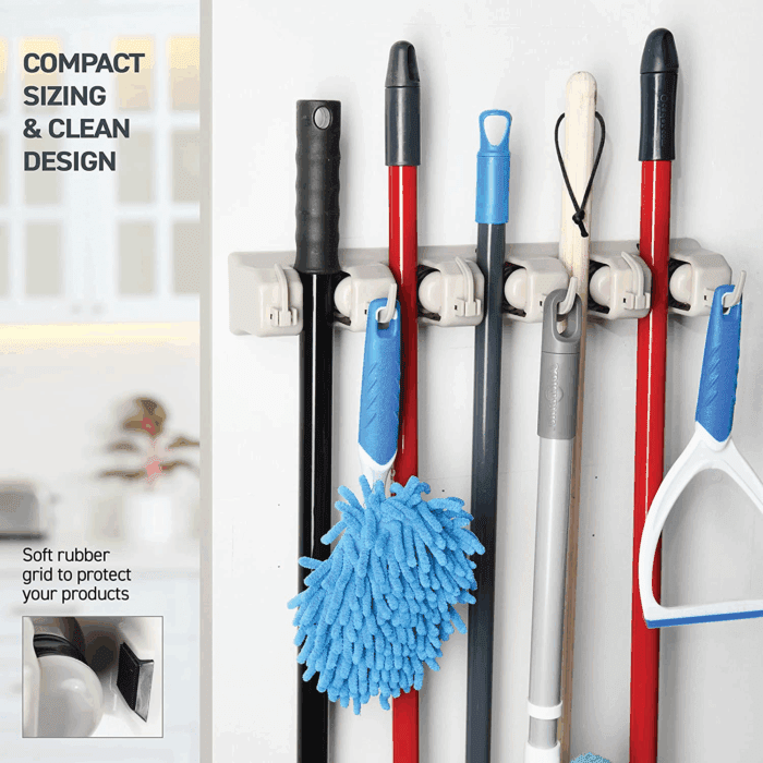 Mop and Broom Holder Wall Mount Garden Tool Storage Tool Rack Storage & Organization for the Home Plastic Hanger for Closet Garage Organizer (5-Position) - Image 7