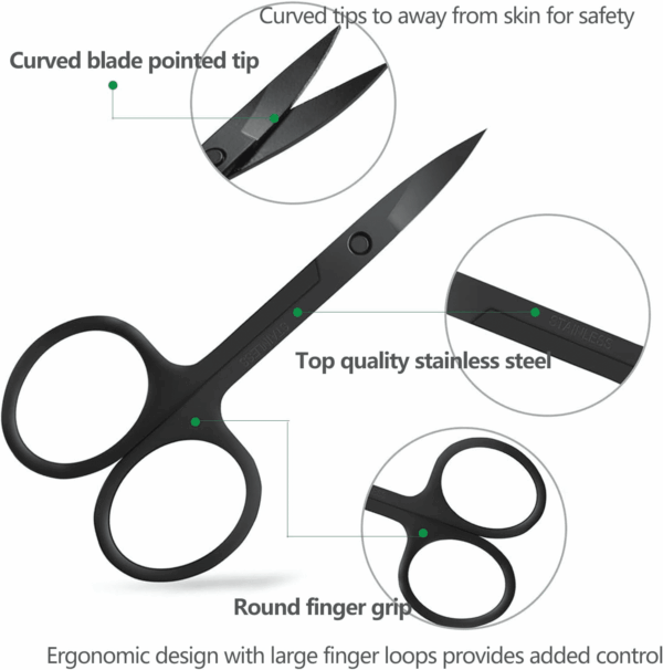 Eyebrow Scissors with Comb,  Facial Hair Small Grooming Scissors for Men Women - Eyebrow Trimmer Scissor for Eyebrows, Nose Hair, Mustache, Beard, Eyelash - 3PCS Black - Image 2