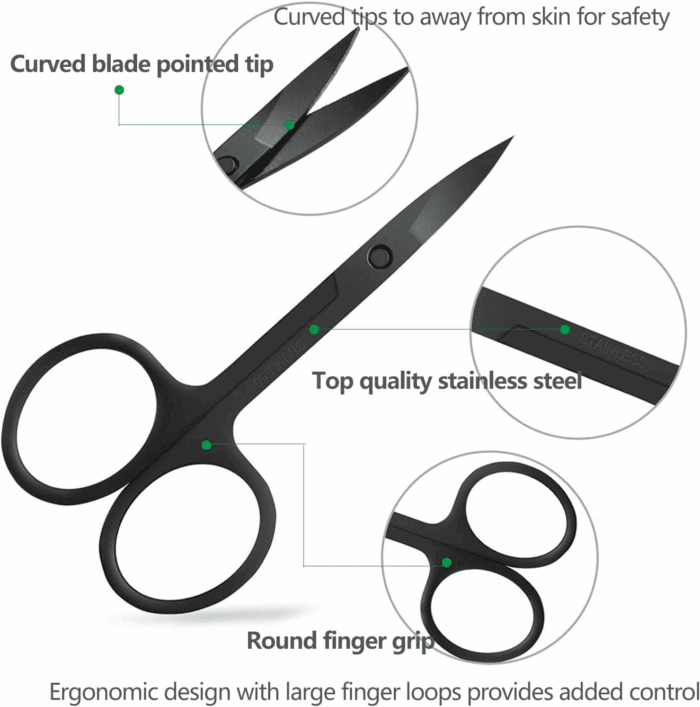 Eyebrow Scissors with Comb,  Facial Hair Small Grooming Scissors for Men Women - Eyebrow Trimmer Scissor for Eyebrows, Nose Hair, Mustache, Beard, Eyelash - 3PCS Black - Image 2