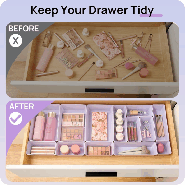 25 PCS Plastic Drawer Organizers Set, 4-Size Versatile Bathroom and Vanity Drawer Organizer Trays, Storage Bins for Makeup, Bedroom, Kitchen Gadgets Utensils and Office - Image 3