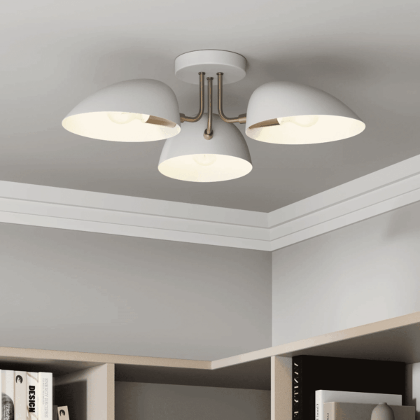 Argo Semi Flush Ceiling Mount 3-Light Fixture with Retro Black Rounded Shade for Hallway, Kitchen or Bedroom - Image 8