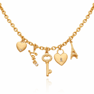 Women'S Gold-Tone Interchangeable Love Theme Charms Necklace.