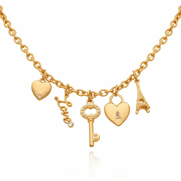 Women'S Gold-Tone Interchangeable Love Theme Charms Necklace.