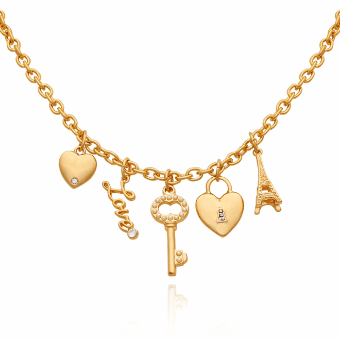 Women'S Gold-Tone Interchangeable Love Theme Charms Necklace.