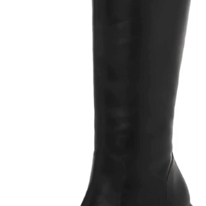 Black Leather Boots Platform Boots for Women Square Toe Chunky Block Heeled Boots
