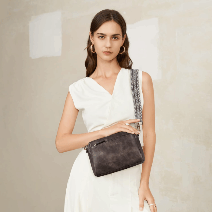 Small Crossbody Purse for Women Triple Zip Cell Phone Leather Handbag with Colored Shoulder Strap - Image 2