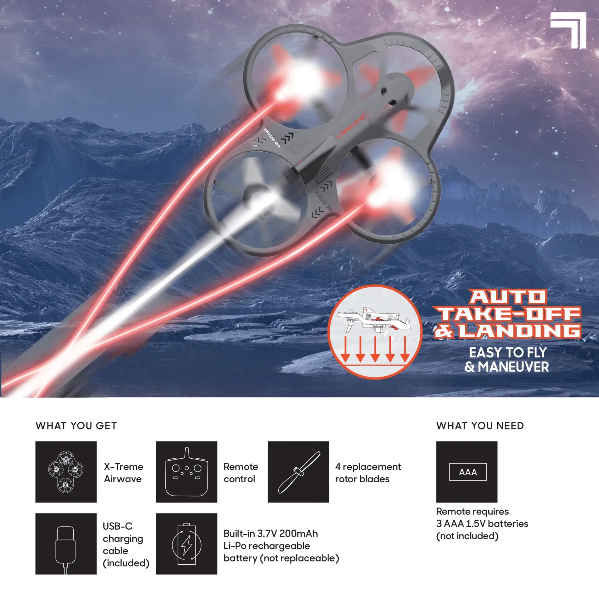 ® X-Treme Airwave Remote Control Drone, Gray, 4.19 in X 3.44 In - Image 5