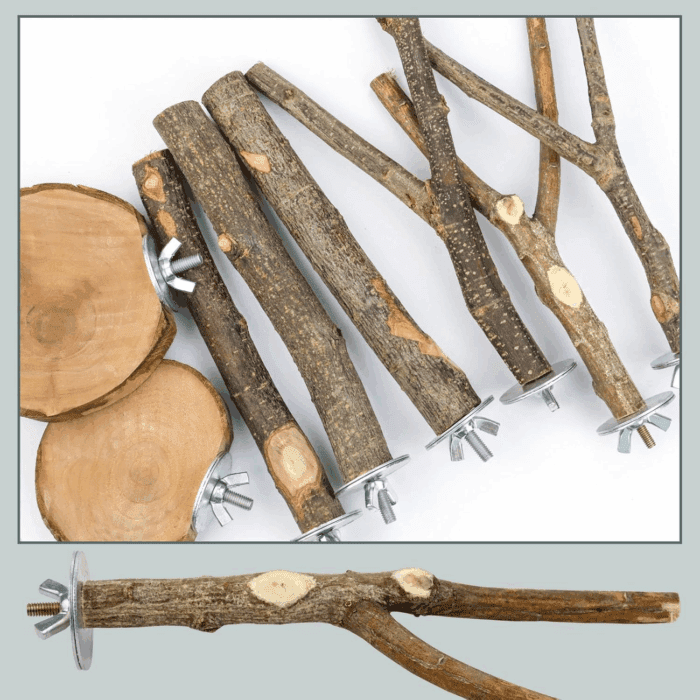 8PCS Natural Wood Bird Perches for Cage, Wooden Parrot Perch Stand, Bird Cage Accessories - Hanging Multi-Branch Perch & Platformas, Bird Toys for Parakeets, Cockatiel, Conure, Budgie, Macaw - Image 5