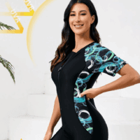 Women'S Boyleg One Piece Rash Guard with Built in Bra UPF50+ Zip Long Sleeve Full Body Modest Swimsuit - Image 2