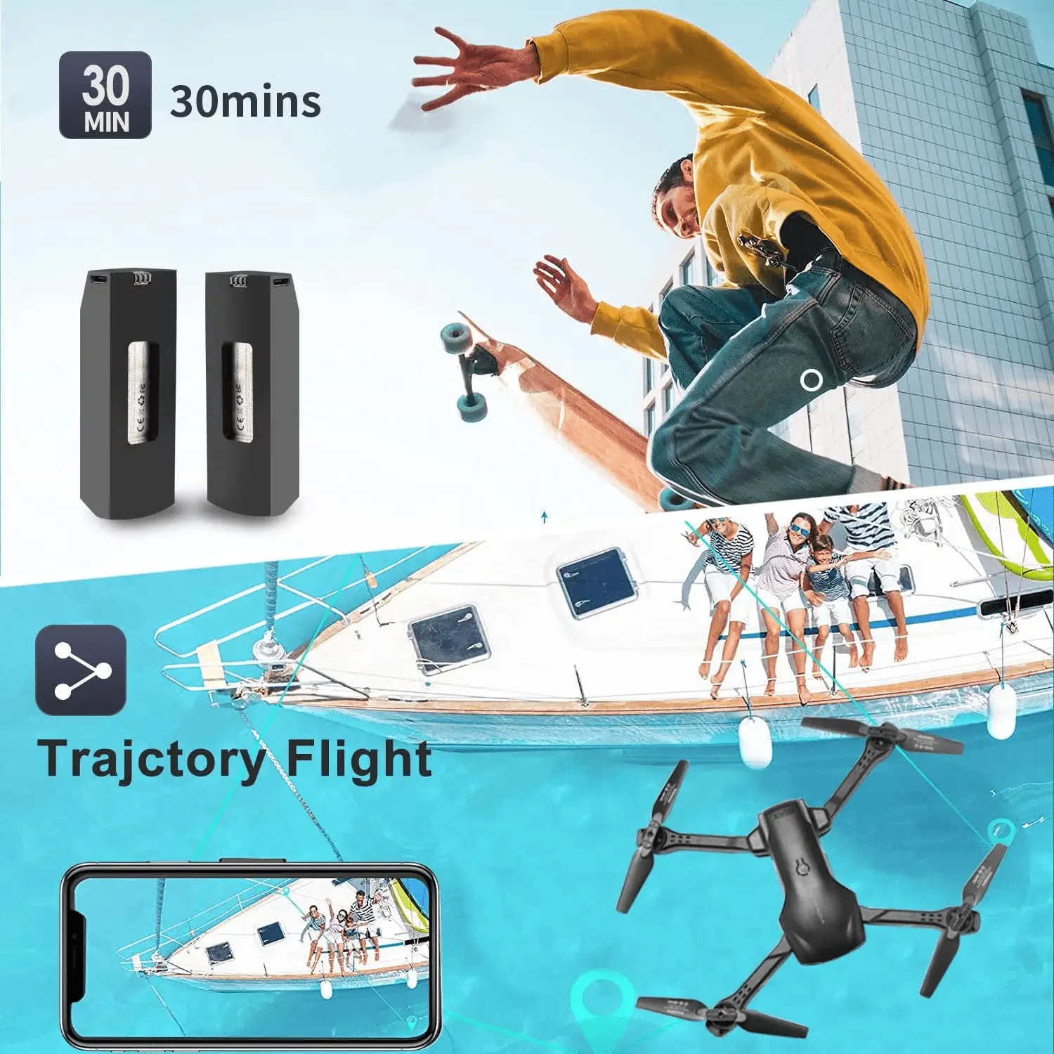 V8 Drone with 720P HD Camera for Adults and Children FPV Real-Time Video, 3 Modular Batteries and Storage Bag, Blue - Image 4