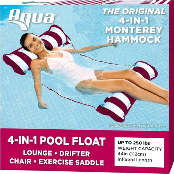 Aqua 4-In-1 Monterey Hammock Pool Float & Water Hammocks – 2-3-4 Multipacks – Multiple Colors/Styles – for Adults and Kids Floating - Image 7