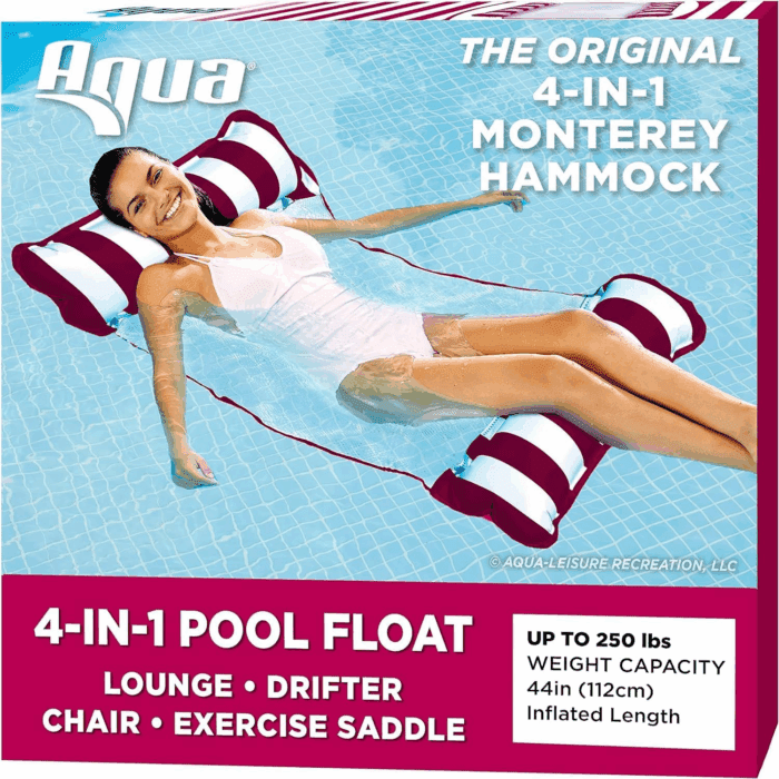 Aqua 4-In-1 Monterey Hammock Pool Float & Water Hammocks – 2-3-4 Multipacks – Multiple Colors/Styles – for Adults and Kids Floating - Image 7