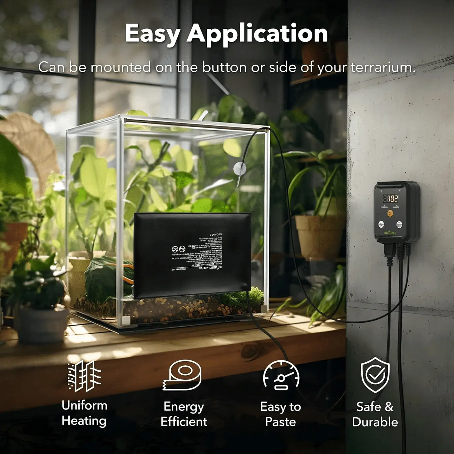 Durable Reptile Heating Pad 8" X 12" with Digital Thermostat under Tank Heater Terrarium Warmer Combo Set for Turtles, Lizards, Frogs, and Other Reptiles - Image 2