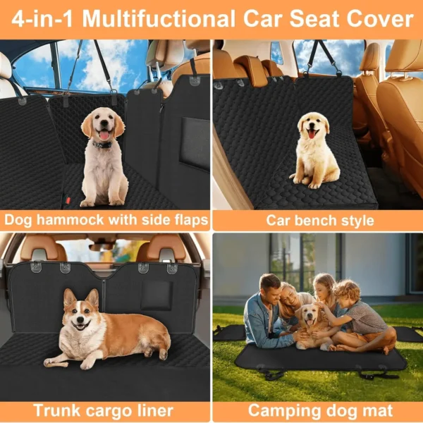Dog Car Seat Cover for Back Seat, Waterproof Car Seat Protector for Dogs with Side Flaps, Scratchproof Dog Hammock with Nonslip Bottom for Suvs, Standard(54" Wx55 L) All Black - Image 4