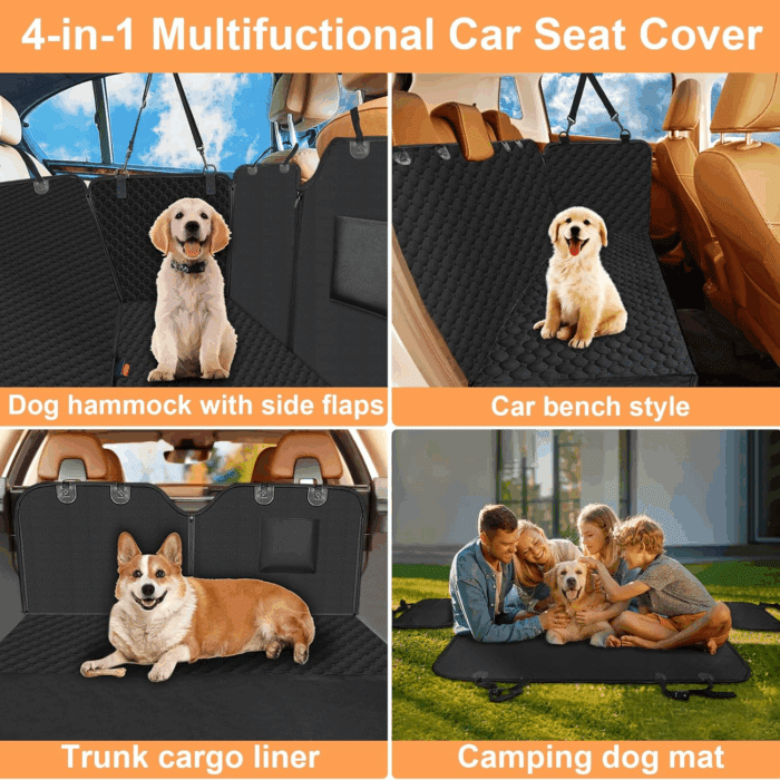 Dog Car Seat Cover for Back Seat, Waterproof Car Seat Protector for Dogs with Side Flaps, Scratchproof Dog Hammock with Nonslip Bottom for Suvs, Standard(54" Wx55 L) All Black - Image 4
