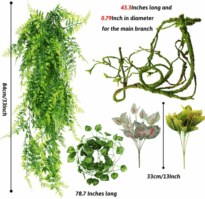 Reptile Plants, Terrarium Hanging Plant Vines Artificial Leaves Reptile Hide, Leopard Gecko Tank Accessories, Terrarium Decorations for Bearded Dragon Lizard Snake Geckos Chameleon - Image 2