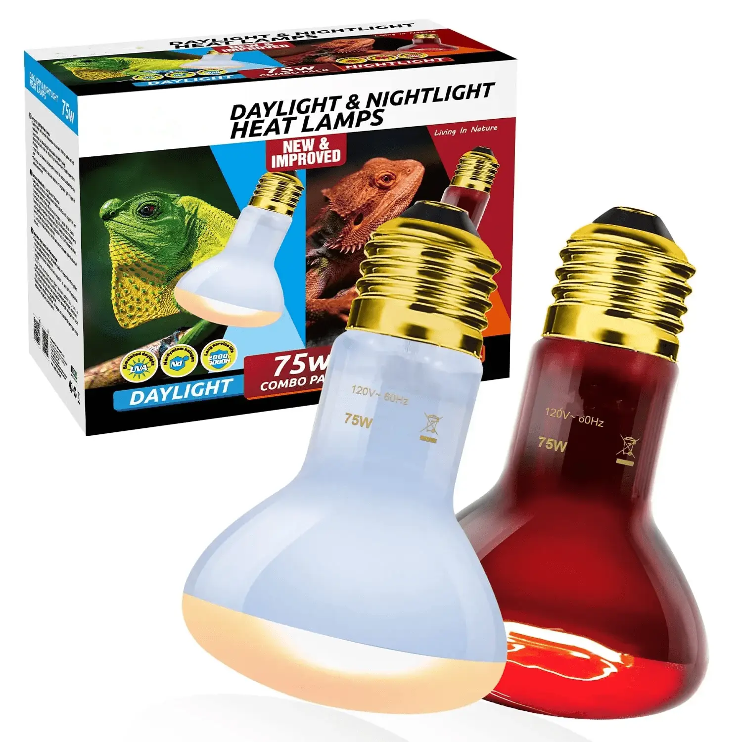 100W Reptile Heat Lamp Bulbs Combo, Day & Night Basking Spot Light, UVA Heating Lamp 2 Pack - Image 9