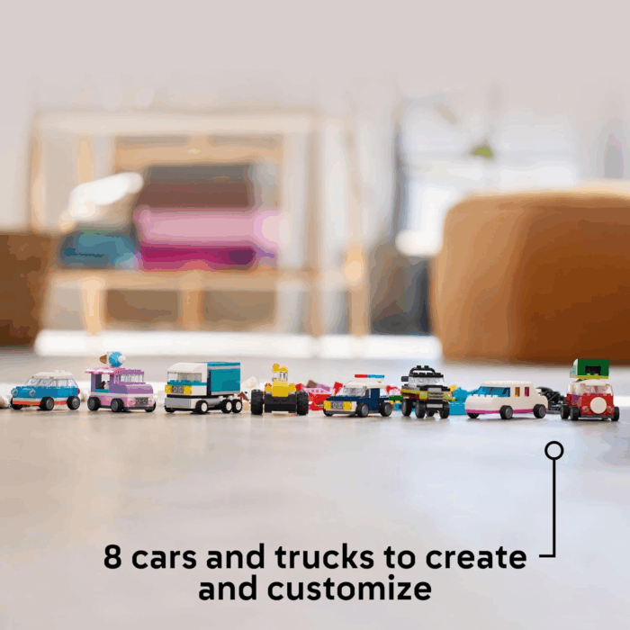 Classic Creative Vehicles, Colorful Construction Brick Building Kit with Ice Cream Truck, Police Car Toy, Model City Cars and More, Gift or Car Toy for Boys, Girls and Kids Ages 5 and Up, 11036 - Image 3