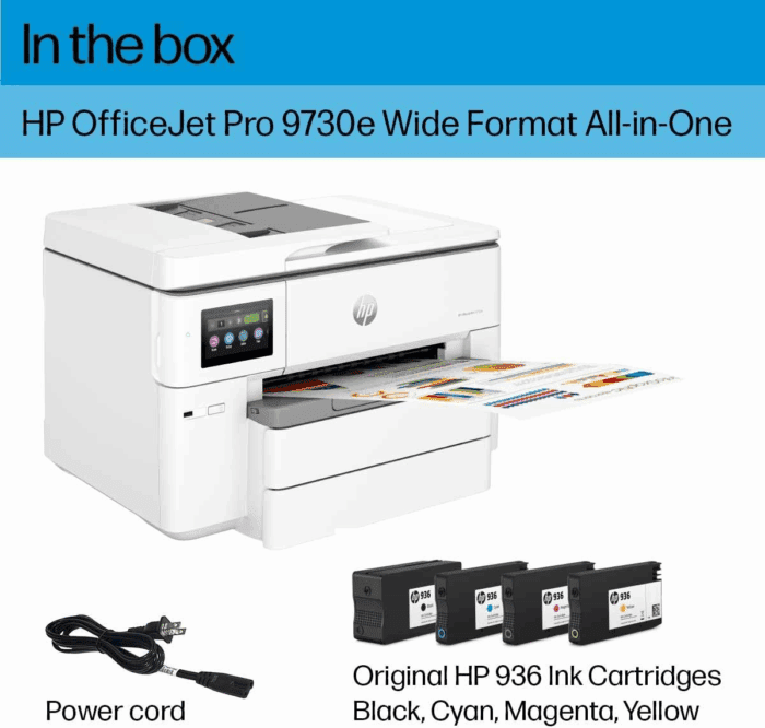 Officejet Pro 9730E Wide Format Wireless All-In-One Color Inkjet Printer, Print, Scan, Copy up to 11X17', ADF, Duplex Printing Best for Office, 3 Months of Instant Ink Included (537P6A) - Image 5