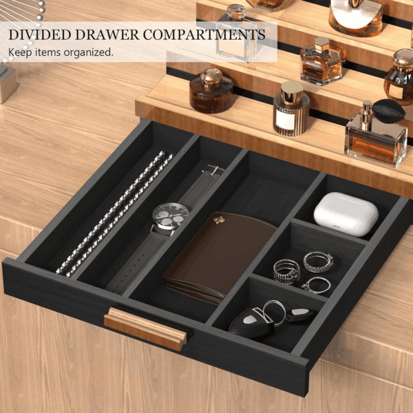 Zalida Wooden Cologne Organizer for Men 5 Tier of Perfume Display Holder of Drawer & 2 Hidden Compartments Larger Storage Space Mens Perfume Organizer Shelf Stand,Gift for Man (5T-Black Walnut) - Image 3