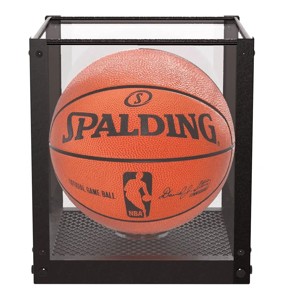 J JACKCUBE DESIGN Acrylic Basketball Display Case, Clear Display Box Showcase Holder with Metal Mesh Base for Autograph Football, Socerball, Volleyball Memorabilia Collectibles - MK633A