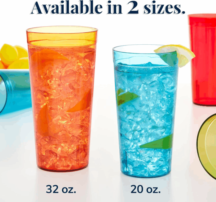 Cafe Plastic Reusable Tumblers (Set of 16) 20-Ounce Water Cups Assorted Colors | Restaurant Style Drinking Glasses Value Set, Stackable, Bpa-Free, Made in the USA | Top-Rack Dishwasher Safe - Image 3