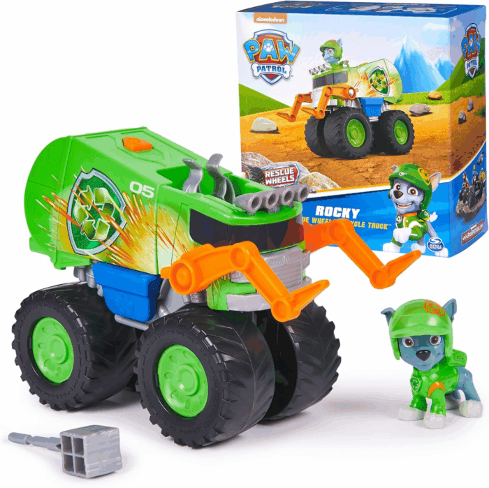 : Rescue Wheels Rocky’S Recycle Truck, Toy Truck with Projectile Launcher and Collectible Action Figure, Kids Toys for Boys & Girls Ages 3+